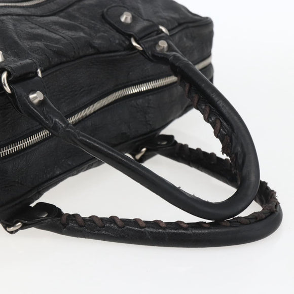 BALENCIAGA Business Bag Leather Black Silver Auth bs31393