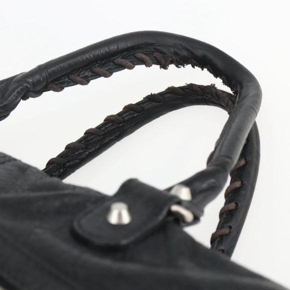 BALENCIAGA Business Bag Leather Black Silver Auth bs31393