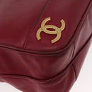 CHANEL Triple Coco Chain Shoulder Bag Lamb Skin Red Gold CC Auth bs31395-10