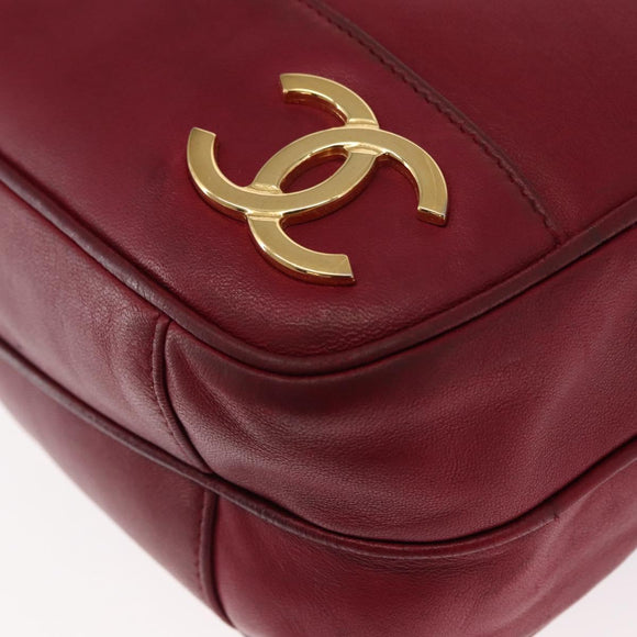 CHANEL Triple Coco Chain Shoulder Bag Lamb Skin Red Gold CC Auth bs31395