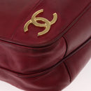 CHANEL Triple Coco Chain Shoulder Bag Lamb Skin Red Gold CC Auth bs31395-12