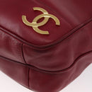 CHANEL Triple Coco Chain Shoulder Bag Lamb Skin Red Gold CC Auth bs31395-13