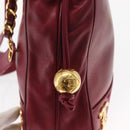 CHANEL Triple Coco Chain Shoulder Bag Lamb Skin Red Gold CC Auth bs31395-14