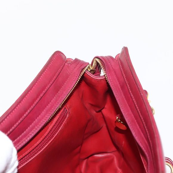 CHANEL Triple Coco Chain Shoulder Bag Lamb Skin Red Gold CC Auth bs31395