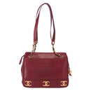 CHANEL Triple Coco Chain Shoulder Bag Lamb Skin Red Gold CC Auth bs31395-3