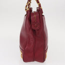CHANEL Triple Coco Chain Shoulder Bag Lamb Skin Red Gold CC Auth bs31395-4