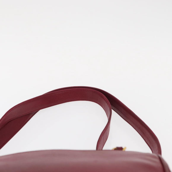 CHANEL Triple Coco Chain Shoulder Bag Lamb Skin Red Gold CC Auth bs31395