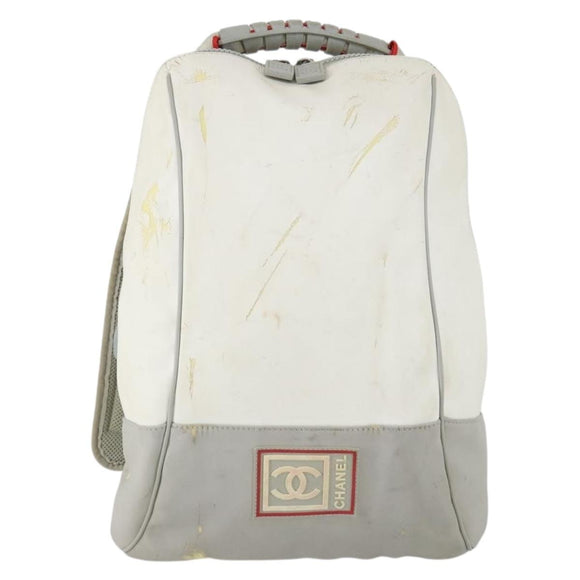 CHANEL Sports Line Backpack Coated Canvas Gray CC Auth bs31396