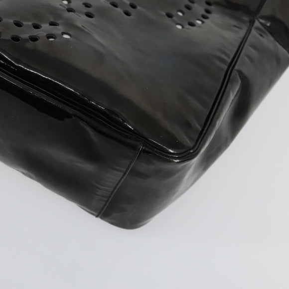 CHANEL Punching Triple Coco Hand Bag Enamel Black CC Auth bs31397