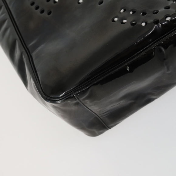 CHANEL Punching Triple Coco Hand Bag Enamel Black CC Auth bs31397