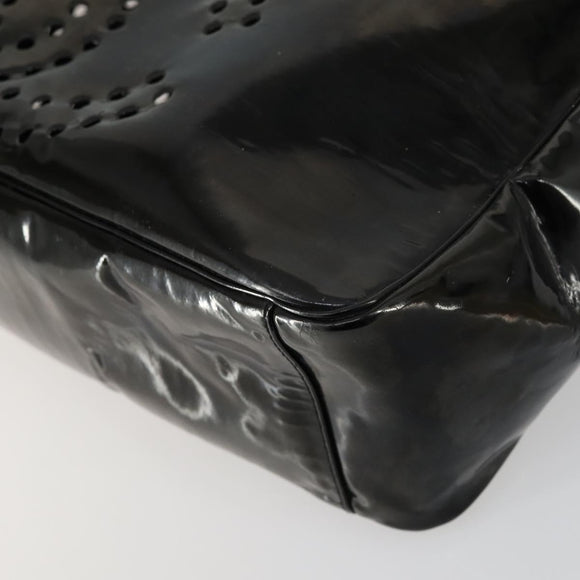 CHANEL Punching Triple Coco Hand Bag Enamel Black CC Auth bs31397