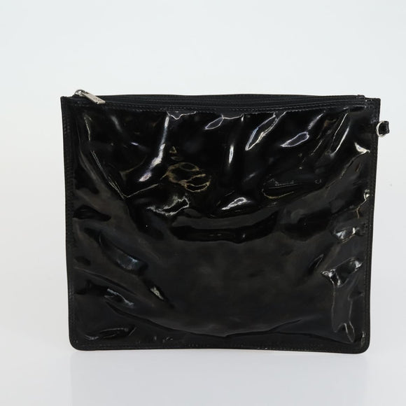 CHANEL Punching Triple Coco Hand Bag Enamel Black CC Auth bs31397
