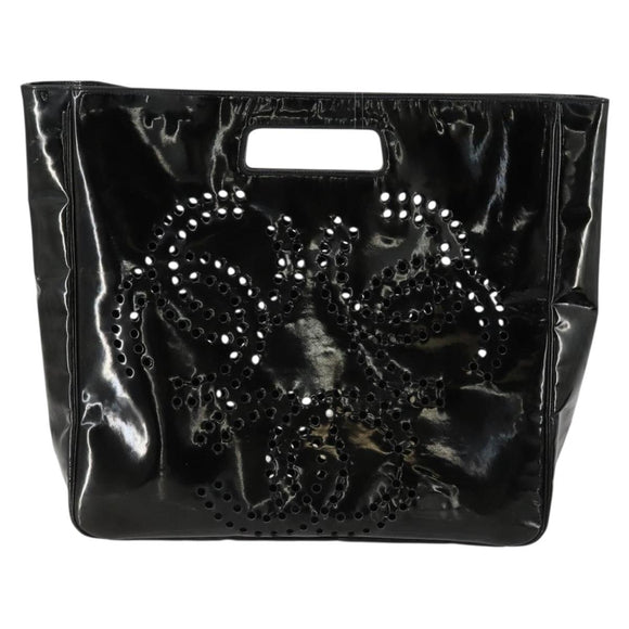 CHANEL Punching Triple Coco Hand Bag Enamel Black CC Auth bs31397