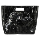 CHANEL Punching Triple Coco Hand Bag Enamel Black CC Auth bs31397-2