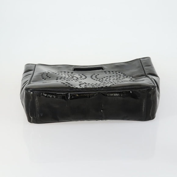 CHANEL Punching Triple Coco Hand Bag Enamel Black CC Auth bs31397