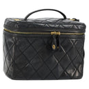 CHANEL Matelasse Vanity Pouch Enamel Black Gold CC Auth bs31398-1