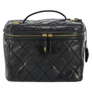 CHANEL Matelasse Vanity Pouch Enamel Black Gold CC Auth bs31398-2