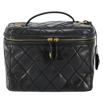 CHANEL Matelasse Vanity Pouch Enamel Black Gold CC Auth bs31398 - 0