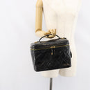 CHANEL Matelasse Vanity Pouch Enamel Black Gold CC Auth bs31398-25