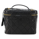 CHANEL Matelasse Vanity Pouch Enamel Black Gold CC Auth bs31398-3