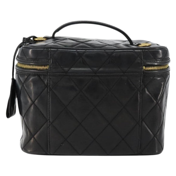 CHANEL Matelasse Vanity Pouch Enamel Black Gold CC Auth bs31398