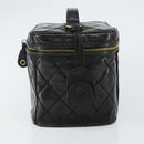 CHANEL Matelasse Vanity Pouch Enamel Black Gold CC Auth bs31398-5