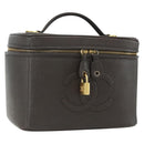 CHANEL COCO Mark Vanity Pouch Caviar Skin Brown Gold CC Auth bs31399-1