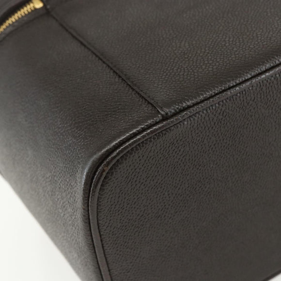 CHANEL COCO Mark Vanity Pouch Caviar Skin Brown Gold CC Auth bs31399