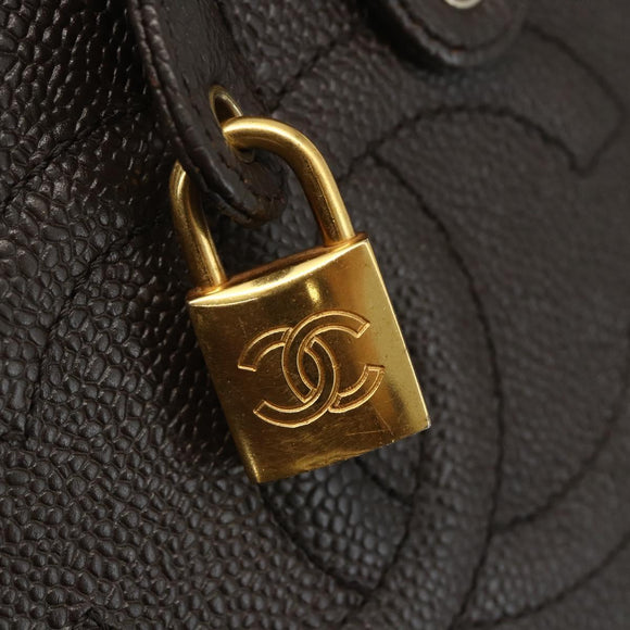 CHANEL COCO Mark Vanity Pouch Caviar Skin Brown Gold CC Auth bs31399
