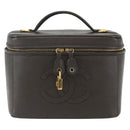 CHANEL COCO Mark Vanity Pouch Caviar Skin Brown Gold CC Auth bs31399-2