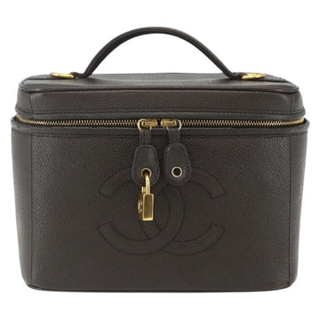 CHANEL COCO Mark Vanity Pouch Caviar Skin Brown Gold CC Auth bs31399 - 0