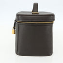 CHANEL COCO Mark Vanity Pouch Caviar Skin Brown Gold CC Auth bs31399-5