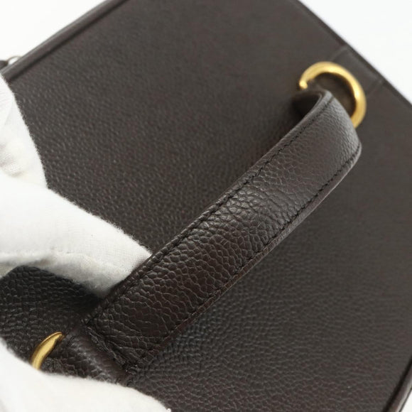 CHANEL COCO Mark Vanity Pouch Caviar Skin Brown Gold CC Auth bs31399