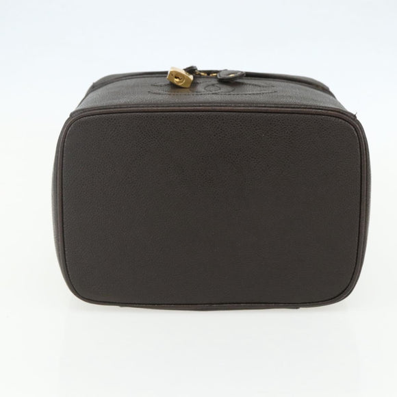 CHANEL COCO Mark Vanity Pouch Caviar Skin Brown Gold CC Auth bs31399