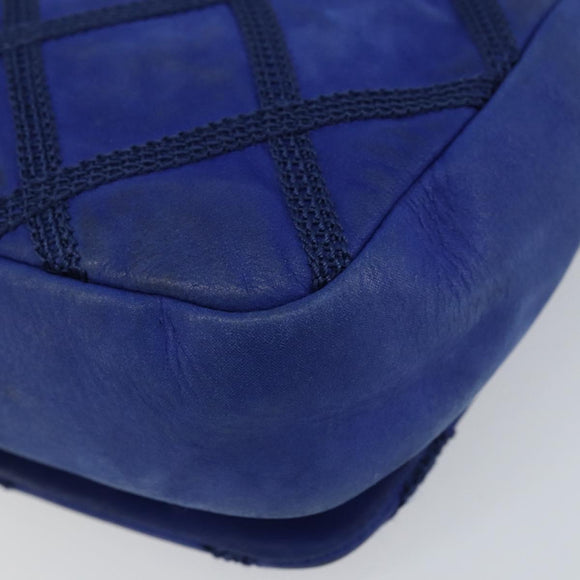 CHANEL Chain Matelasse Shoulder Bag Lamb Skin Blue Silver CC Auth bs31400