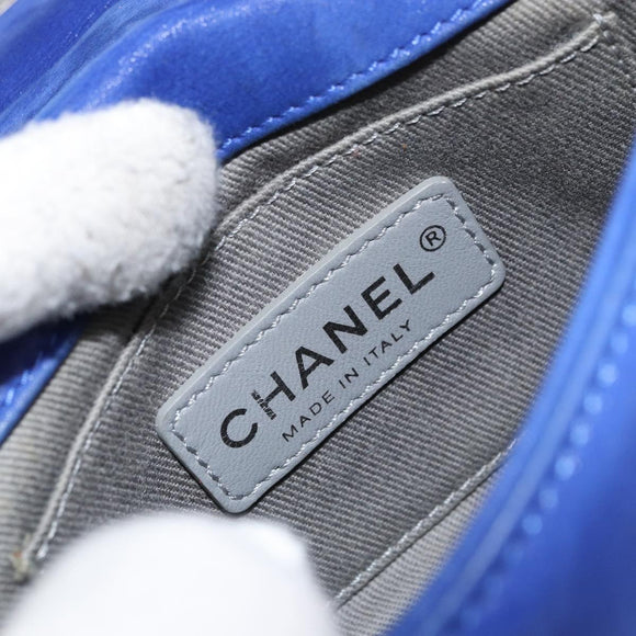 CHANEL Chain Matelasse Shoulder Bag Lamb Skin Blue Silver CC Auth bs31400