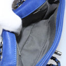 CHANEL Chain Matelasse Shoulder Bag Lamb Skin Blue Silver CC Auth bs31400-17