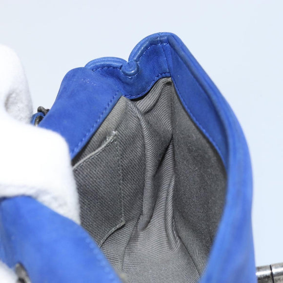 CHANEL Chain Matelasse Shoulder Bag Lamb Skin Blue Silver CC Auth bs31400