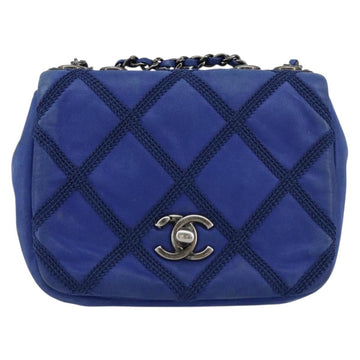 CHANEL Chain Matelasse Shoulder Bag Lamb Skin Blue Silver CC Auth bs31400 - 0