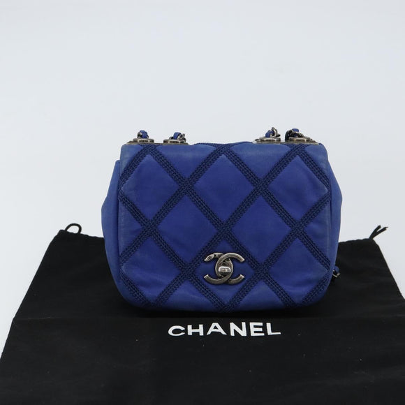 CHANEL Chain Matelasse Shoulder Bag Lamb Skin Blue Silver CC Auth bs31400