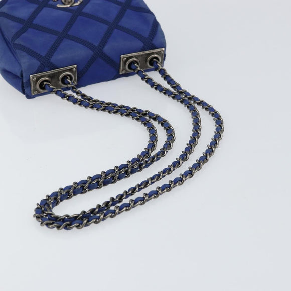 CHANEL Chain Matelasse Shoulder Bag Lamb Skin Blue Silver CC Auth bs31400