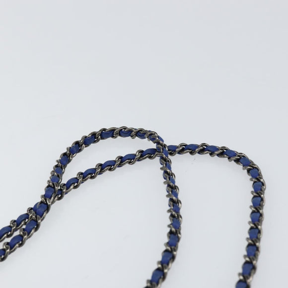 CHANEL Chain Matelasse Shoulder Bag Lamb Skin Blue Silver CC Auth bs31400