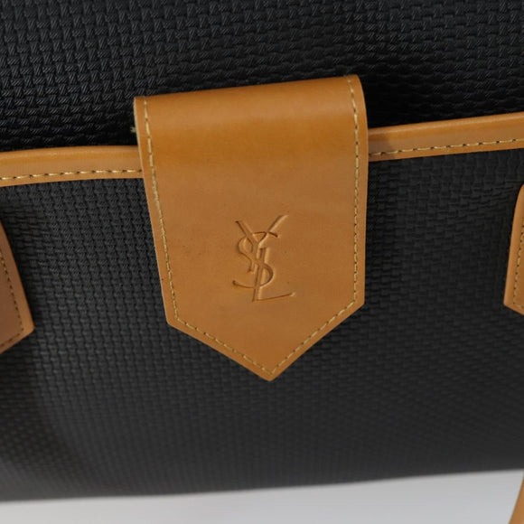 SAINT LAURENT Boston Bag PVC Leather Black Brown Auth bs31405