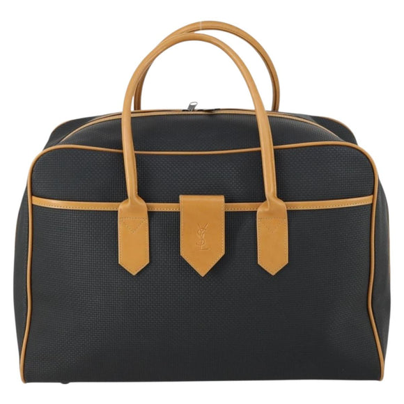 SAINT LAURENT Boston Bag PVC Leather Black Brown Auth bs31405