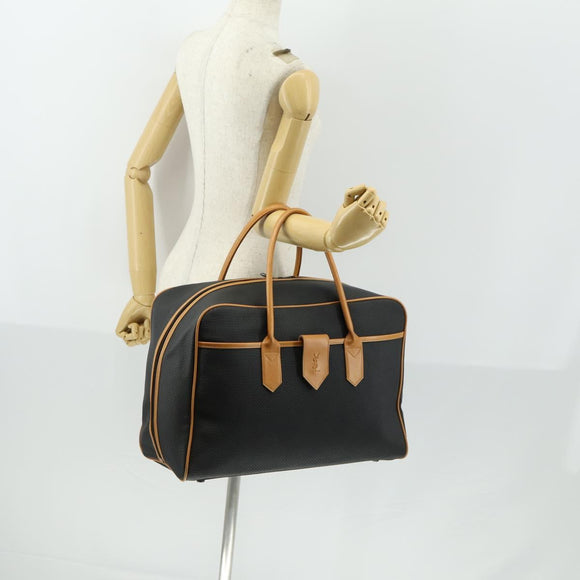 SAINT LAURENT Boston Bag PVC Leather Black Brown Auth bs31405