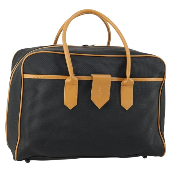 SAINT LAURENT Boston Bag PVC Leather Black Brown Auth bs31406