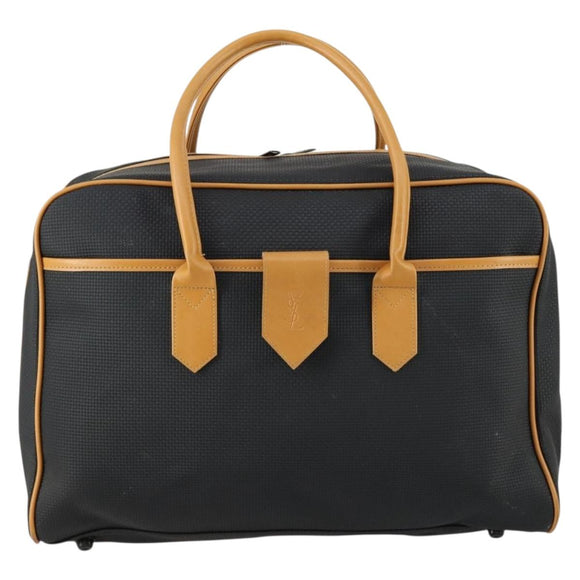 SAINT LAURENT Boston Bag PVC Leather Black Brown Auth bs31406