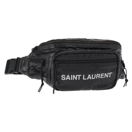 SAINT LAURENT Waist Bag Nylon Black White Auth bs31408