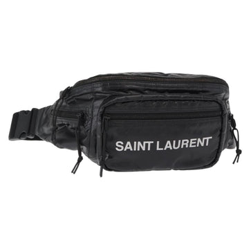 SAINT LAURENT Waist Bag Nylon Black White Auth bs31408
