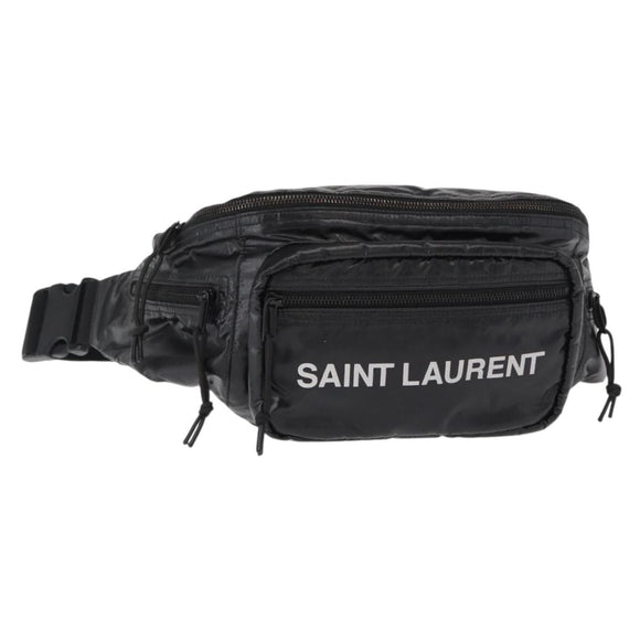 SAINT LAURENT Waist Bag Nylon Black White Auth bs31408